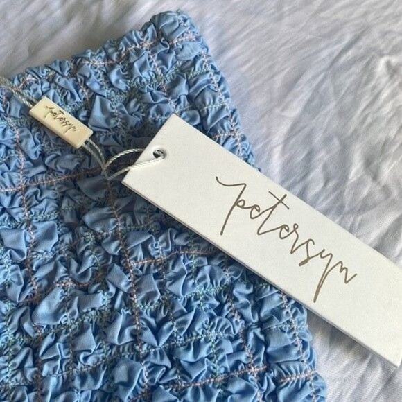 Petersyn Revolve Skirt Womens Small Marlene New Mini Tube Smocked Blue Ruffle - Picture 2 of 6